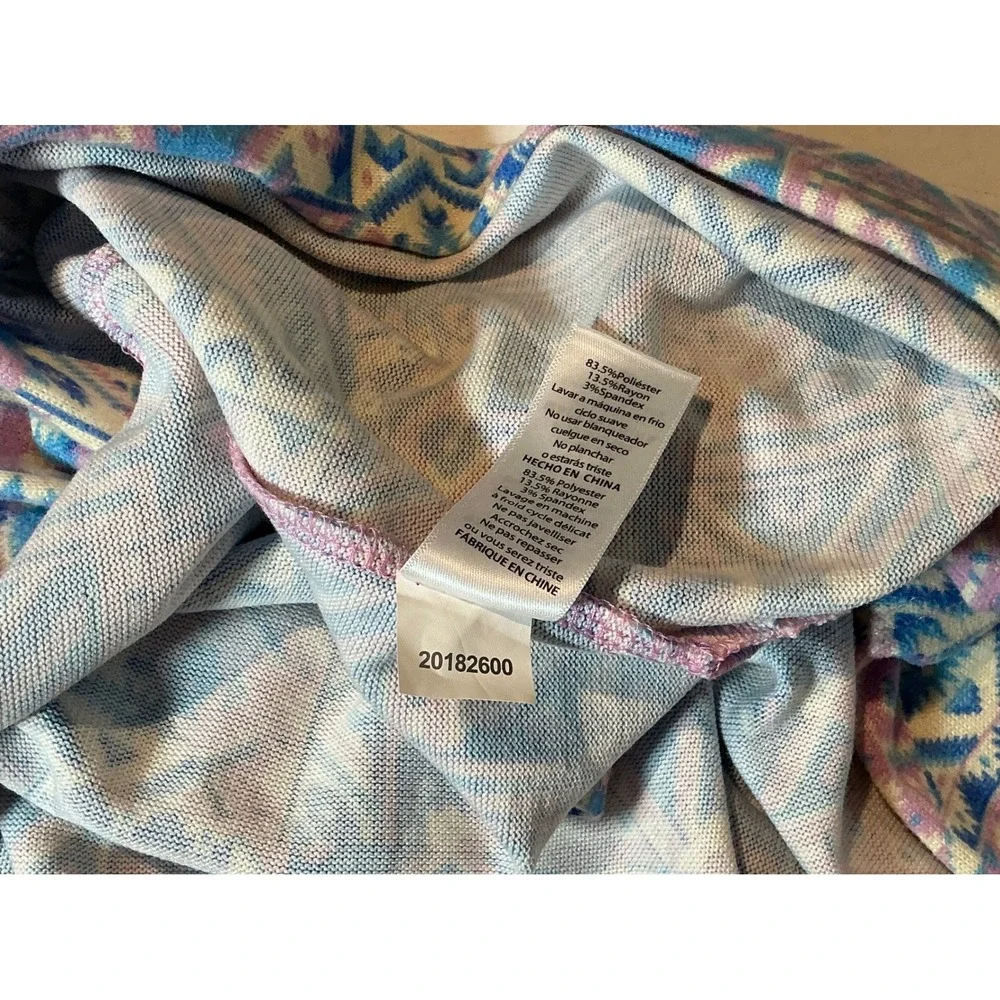 LuLaRoe Joy Longline Vest Duster Geometric Print Blue Purple Pink Small NWT